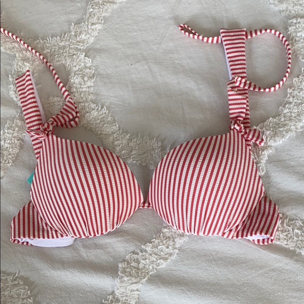 Pink striped push up swim  top